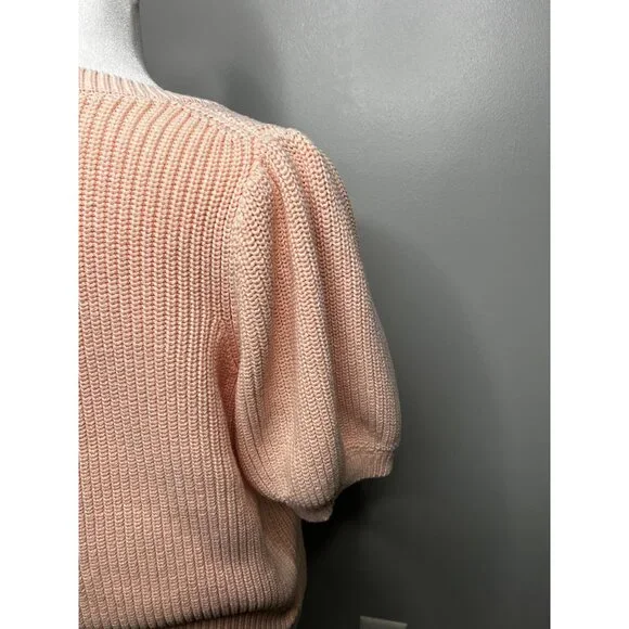 525 America V-Neck Puff Sleeve Knit Sweater Medium Womens Pink - Picture 13 of 17